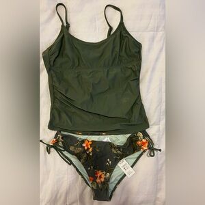 Cupshe Dark Green Floral Tankini Set